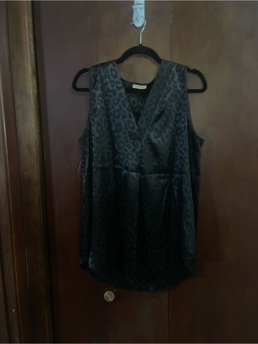 Sleeveless V-Neck Black Animal-Print Satin Top